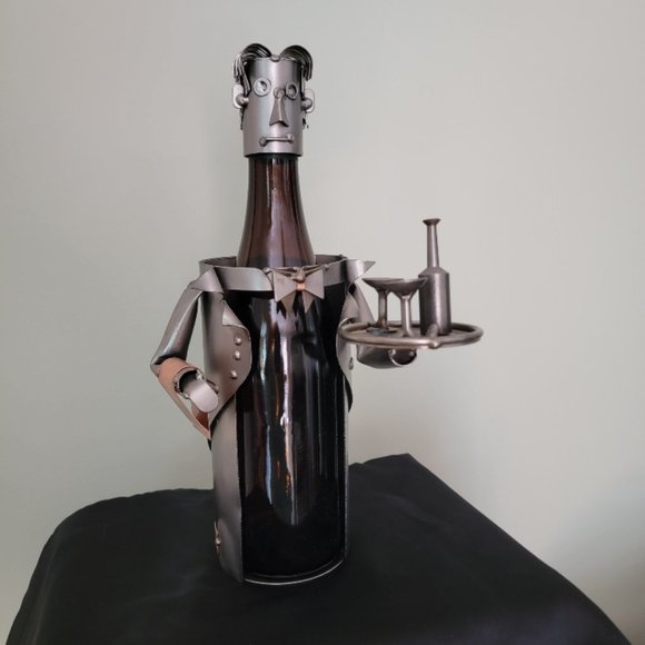 H & K Steel Scuptures Waiter Wine Bottle Holder/Wine Caddy - Picture 2 of 15